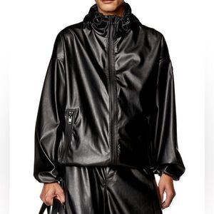 Diesel J-MICC Faux Leather Windbreaker Jacket Full Zip Hooded Designer Size 46